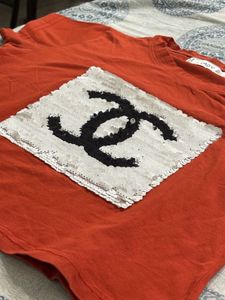 Orange Tee with Sequin Logo