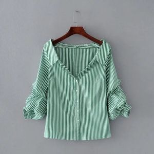 Green striped Button down shirt