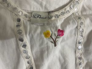 Elegant Pure Cotton White Embroidered Long Kurta