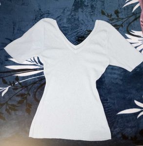 Cute Light Blue V-Neck Top