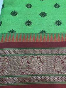 Green Cotton Saree with Peacock Border