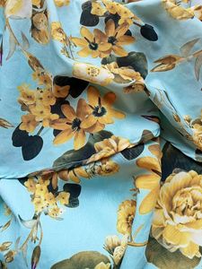 Blue Off Shoulder Crop Top With Yellow Floral Prin