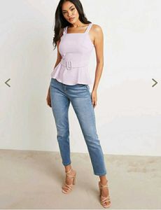 STYLI Solid Square Neck Belted Top