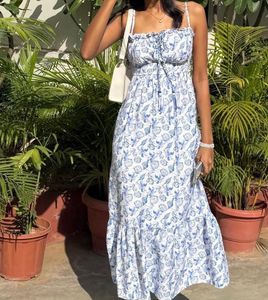 Blue & White Printed Maxi Dress