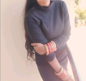 Black Colour Knee Length Dress Full Sleeves Turtle