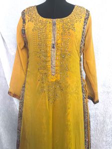 Radiant Yellow Embellished Long Kurti – Size XXL