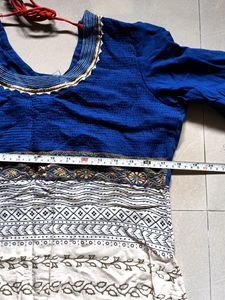 Dark Blue And Cream Cotton Kurti