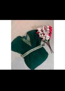 Green Gown With Top Plazo Dupatta Combo Set