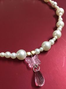 Pearl Bead W Butterfly&amp;Teardrop Pendant Necklace