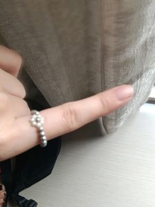 BEADED SILVER FLOWER RING