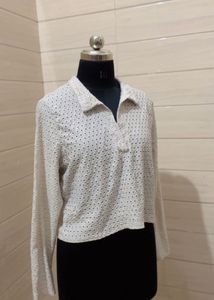 H&amp;M eyelet detail cream long sleeves