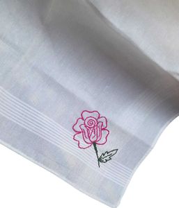 Rose Hand Embroidery White Pure Cotton Kerchief