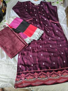 Purple Embroidered Kurti Set