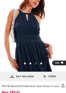 Navy Blue  Elegant Halterneck Maxi Dress