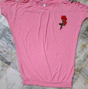 Newly Balloon Top Pink Colour Front Flower Design