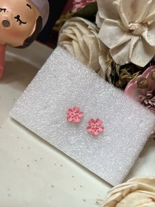 Pink Flower Stud Earrings