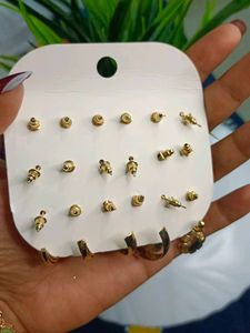 Golden Earrings Pack Of 9