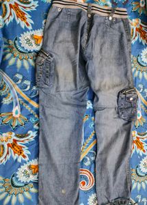 Cargo Jeans with striped waist (Stretchable)