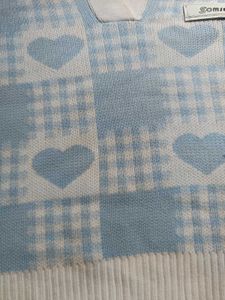 Blue Gingham Heart Sweater Top