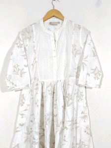 Utsa White Floral Printed Umbrella Kurti (Women)