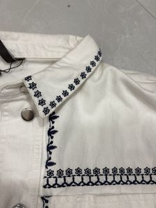 Embroidered White Denim Jacket