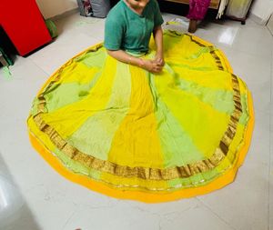 Bright Yellow &amp; Green Lehenga Skirt
