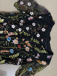 Floral Embroidered Black Dress