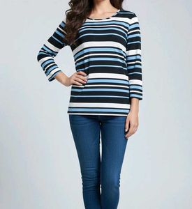 Striped & Zipped Long Sleeve High-Low Top