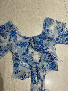 Blue Floral Sheer Top