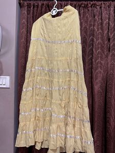 Long Pastel Yellow Tiered Skirt