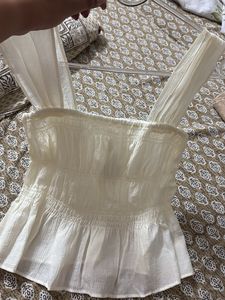 H&amp;M White Smocked Top