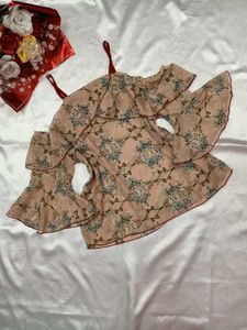 Pink Peach Off-Shoulder Floral Ruffle Top💕