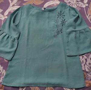 Teal Snowflake Embroidered Top