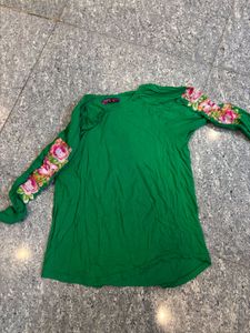 Green Floral Embroidered Top
