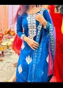 Ocean Blue Kurti Pant Dupatta Sets