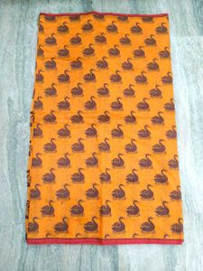 Yellow Swan Print Saree