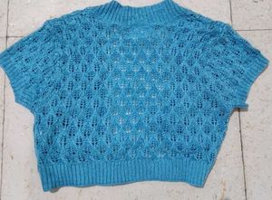 Blue Knitted crochet Shrug with light glitter