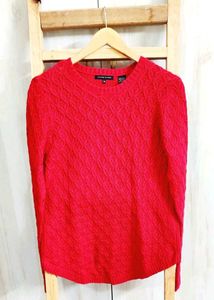 Red Textured Pullover Sweater Size-36