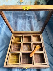 Wooden Masala Box With Spoon