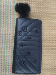 Stylish Black Wallet with Pompom
