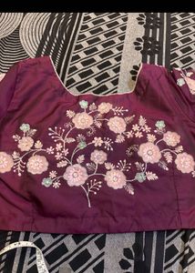 Wine Floral Painting+embroidered Blouse