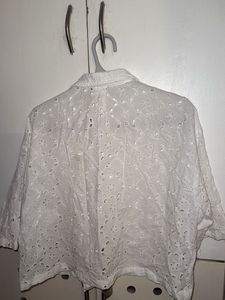 Eyelet Button-Down Top