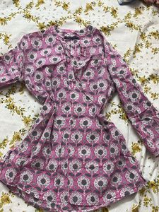 Pink Floral Short Kurta