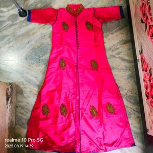 Pink Embroidered Anarkali Kurta With Skirt