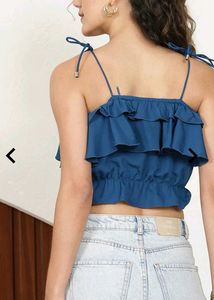 Grab party Blue Ruffled Crop Top