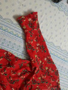 Bright Red Florals Wrap Dress