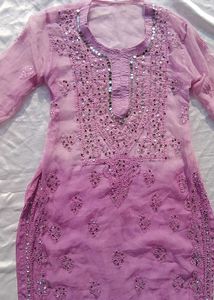 Tie Dry Lavender Chikankari Mirror Work Kurti💜