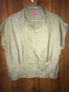 Olive Green Short Sleeve Blouse