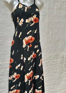 Floral Long Black Gown