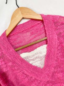 Korean Pink Oversized V-Neck Knit Top B